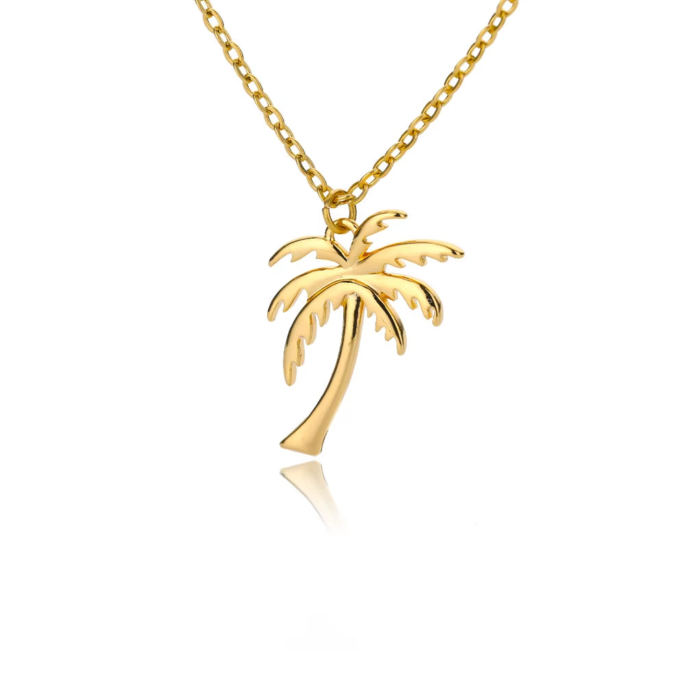 Coconut Palm Tree Necklace for Women Dainty Stainless Steel Gold Color Necklace Hawaiian Jewelry Summer Ocean Beach Accessories