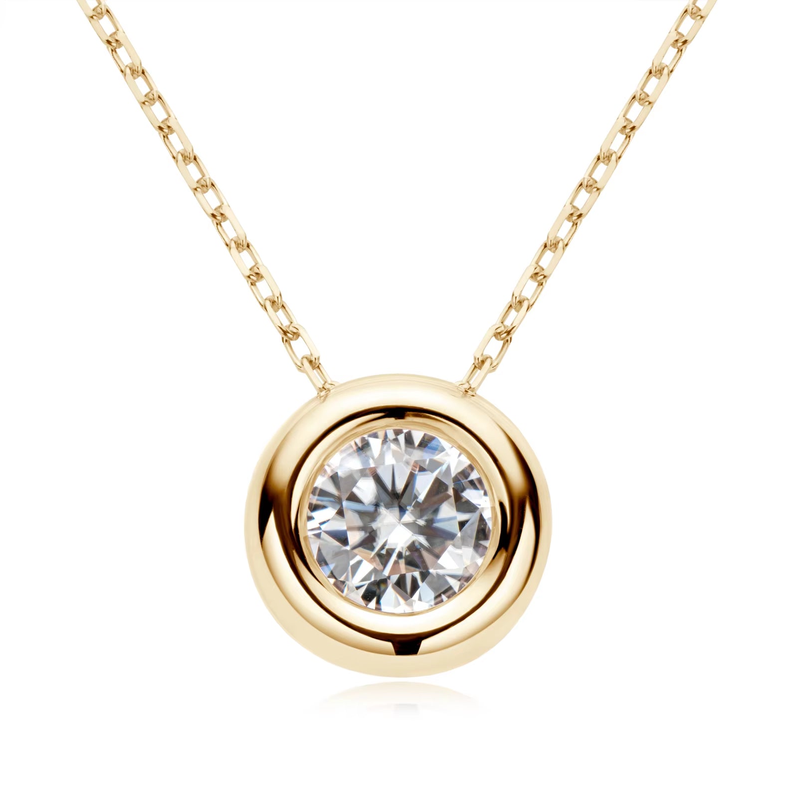 6.5Mm round Bezel Moissanite Pendant Necklace for Women 925 Sterling Silver Clavicle Chain Necklaces Jewelry Collare Mujer