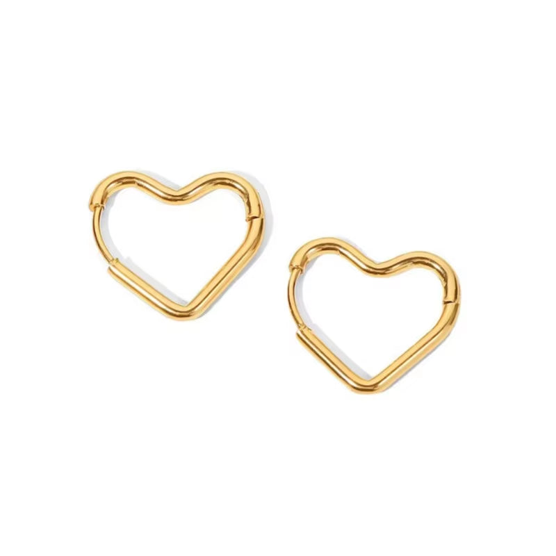 2Pcs Fashion Gold Color Stainless Steel Heart Earrings Studs for Women Girl, Simple Punk Hoop Earrings Piercing Jewelry Gift