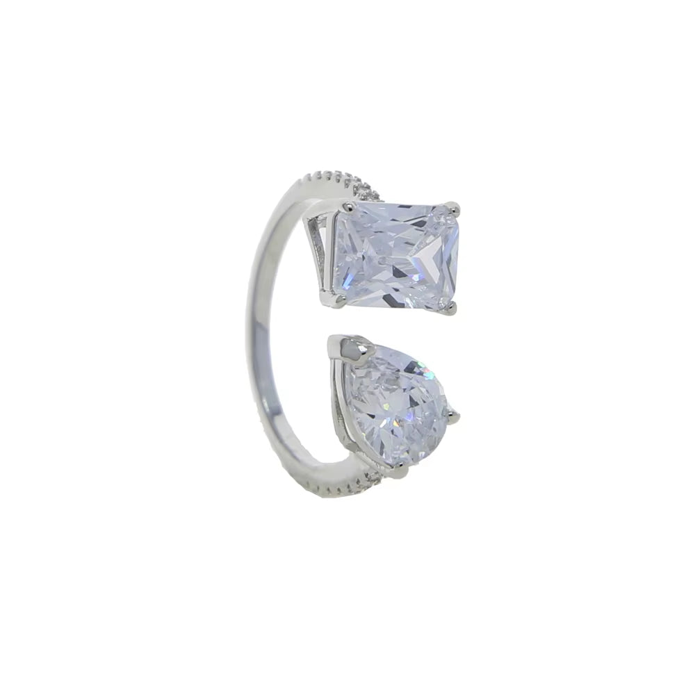 5A Cubic Zirconia CZ Rectangle Tear Drop Stone Sparking Bling Iced Out Open Adjusted Wedding Ring for Women