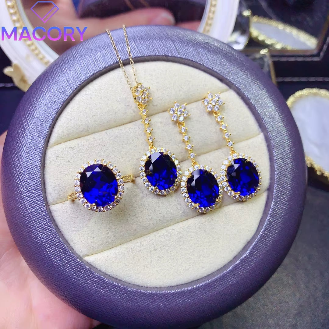 925 Sterling Silver Set Ladies Sapphire Jewelry Set Elegant Jewelry Free Shipping Promotional Necklace Christmas Wholesale