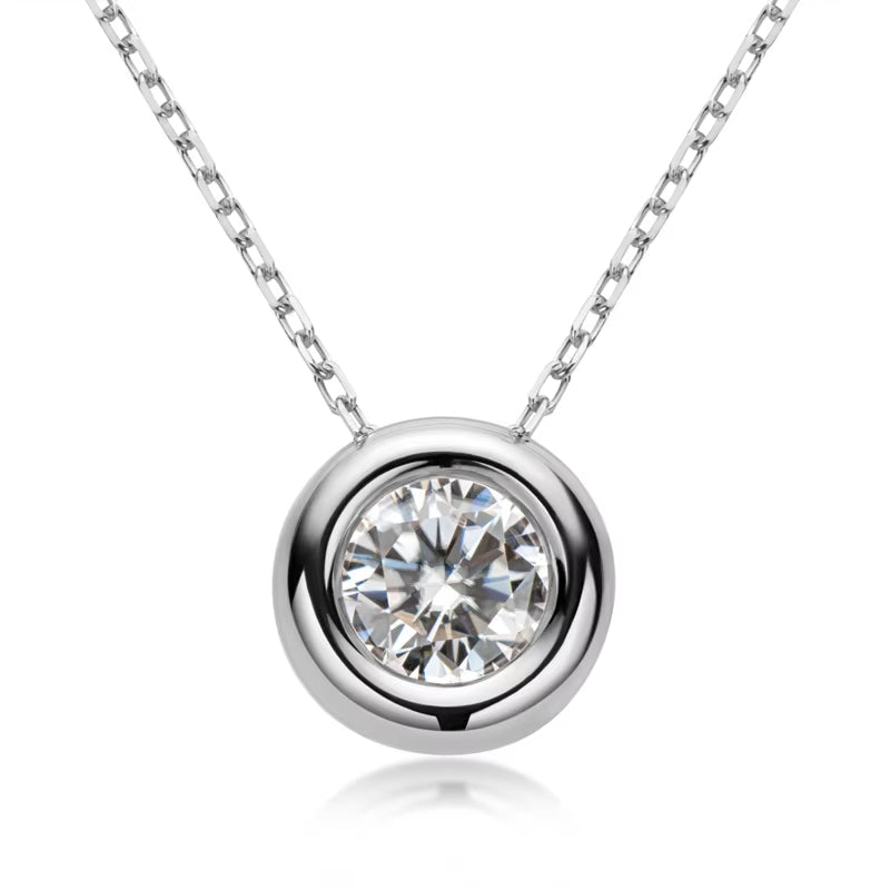 6.5Mm round Bezel Moissanite Pendant Necklace for Women 925 Sterling Silver Clavicle Chain Necklaces Jewelry Collare Mujer