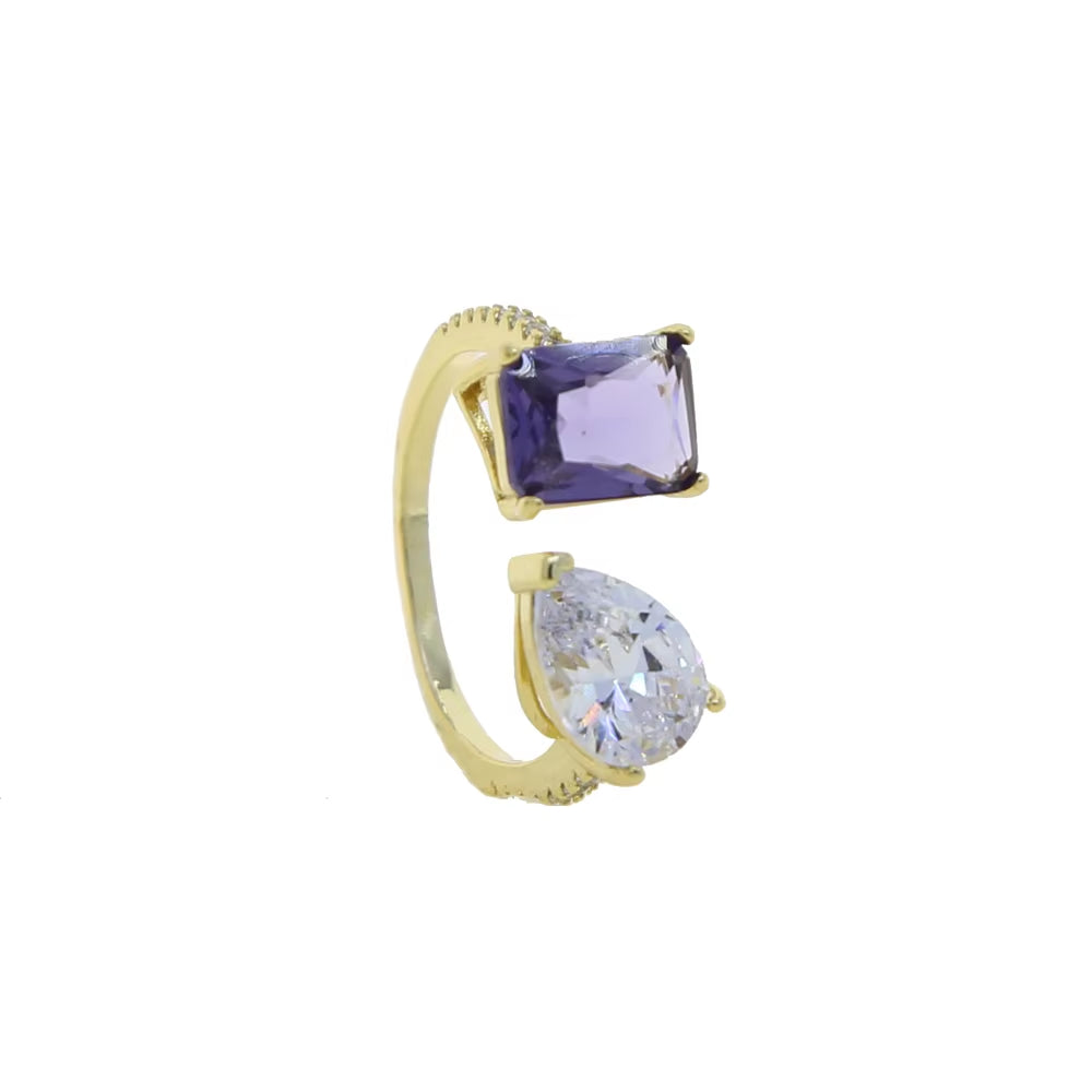 5A Cubic Zirconia CZ Rectangle Tear Drop Stone Sparking Bling Iced Out Open Adjusted Wedding Ring for Women