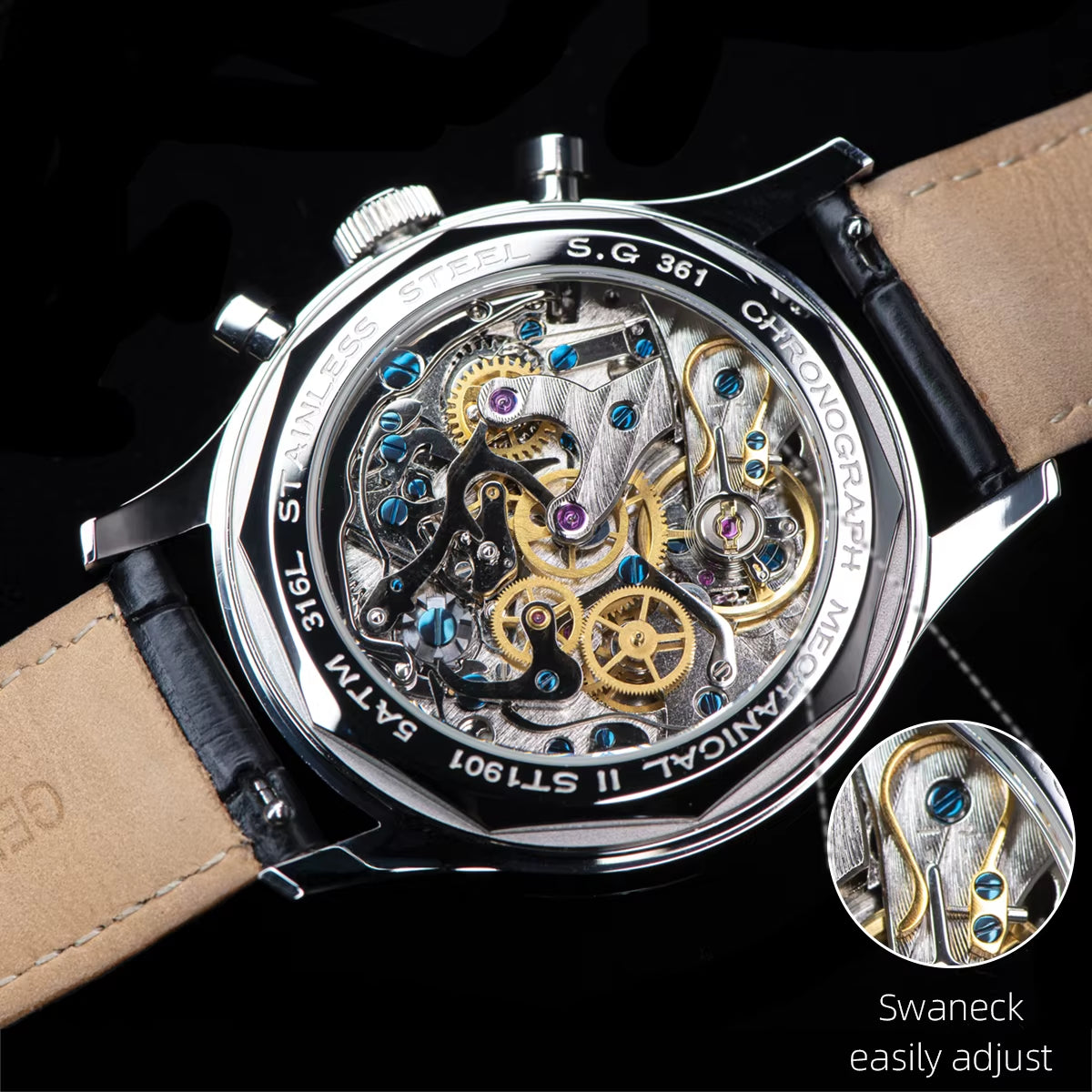 40Mm Men Army Watch 1963 Pilot Mechanical Panda Wristwatch Sapphire Air Force Watches Chronograph Official St1901Movement