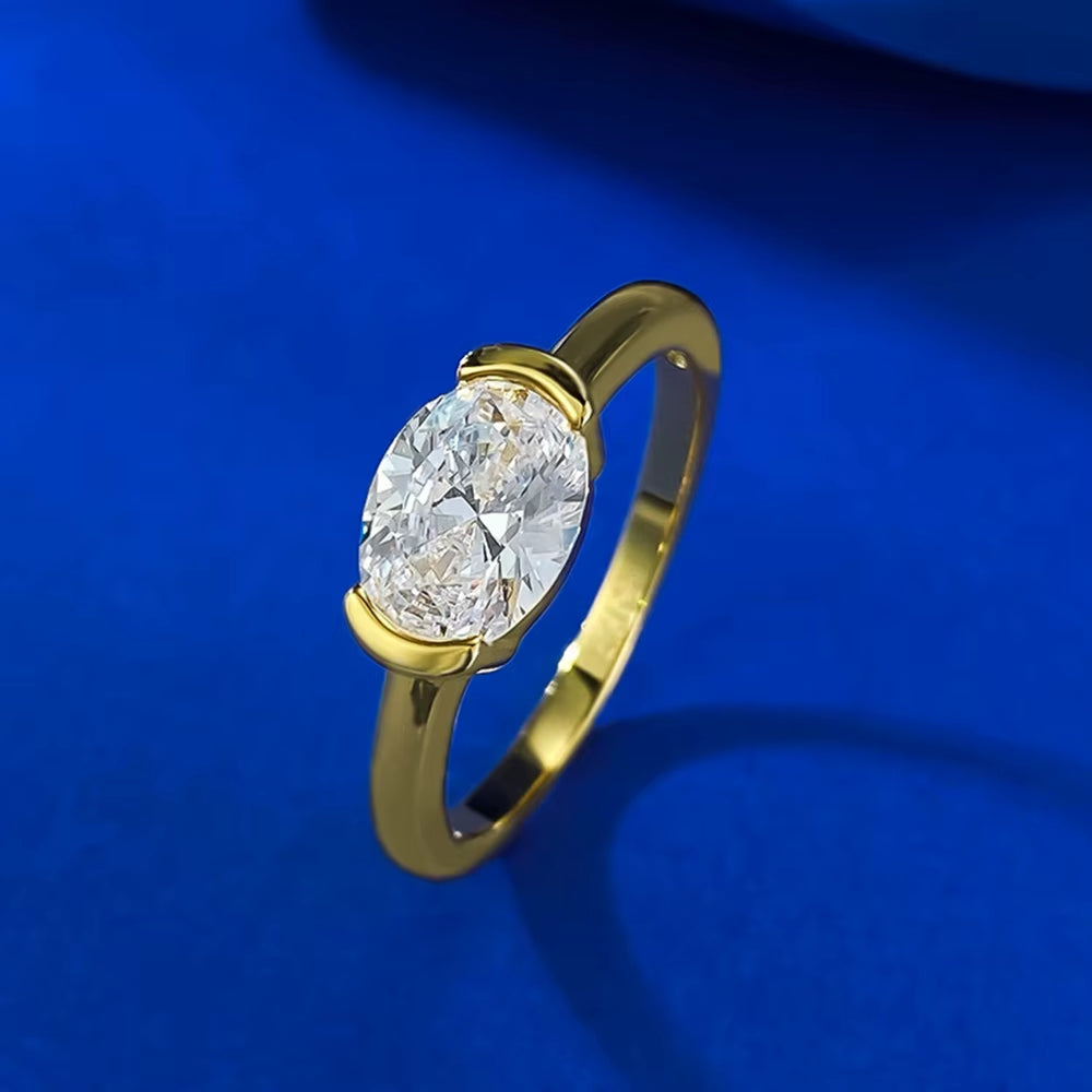 18K Gold Plated 925 Sterling Silver Oval Cut 6*8 MM Lab Sapphire Gemstone Vintage Ring for Women Wedding Party Jewelry