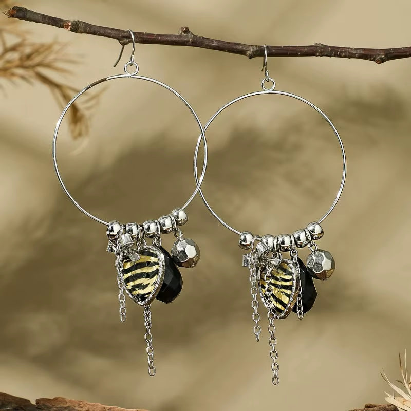 Retro Metal Hoop Earrings Creative Multi Element Bow Chain Zebra Pattern Ear Rings for Women Bohemian Jewelry Wholesale