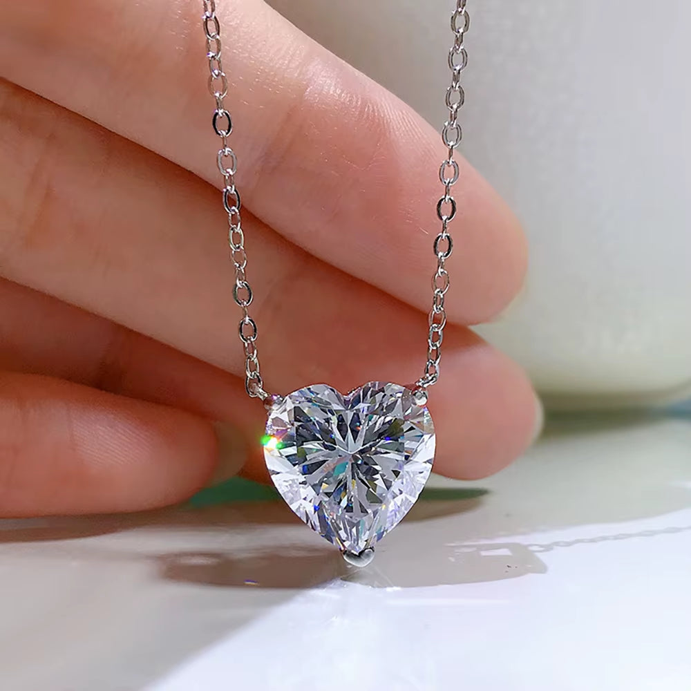 4 Carat Heart Shape Moissanite Pendent Necklace for Women D Color VVS Diamond with Certificate S925 Silver Plated 18K Neck Chain