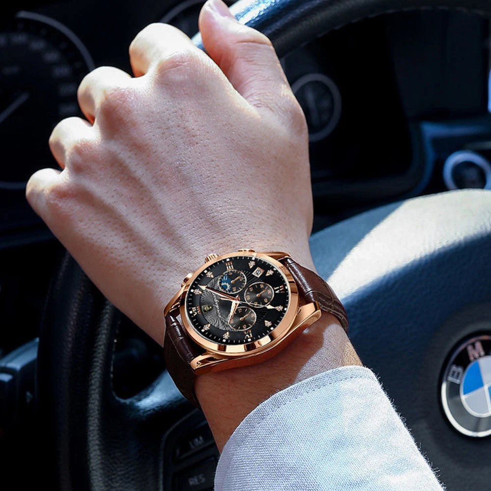 Men Watch New Top Brand Luxury Waterproof Luminous Sport Wristwatch Quartz Military Genuine Leather Relogio Masculino