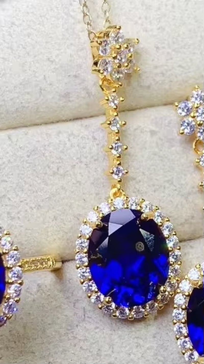 925 Sterling Silver Set Ladies Sapphire Jewelry Set Elegant Jewelry Free Shipping Promotional Necklace Christmas Wholesale