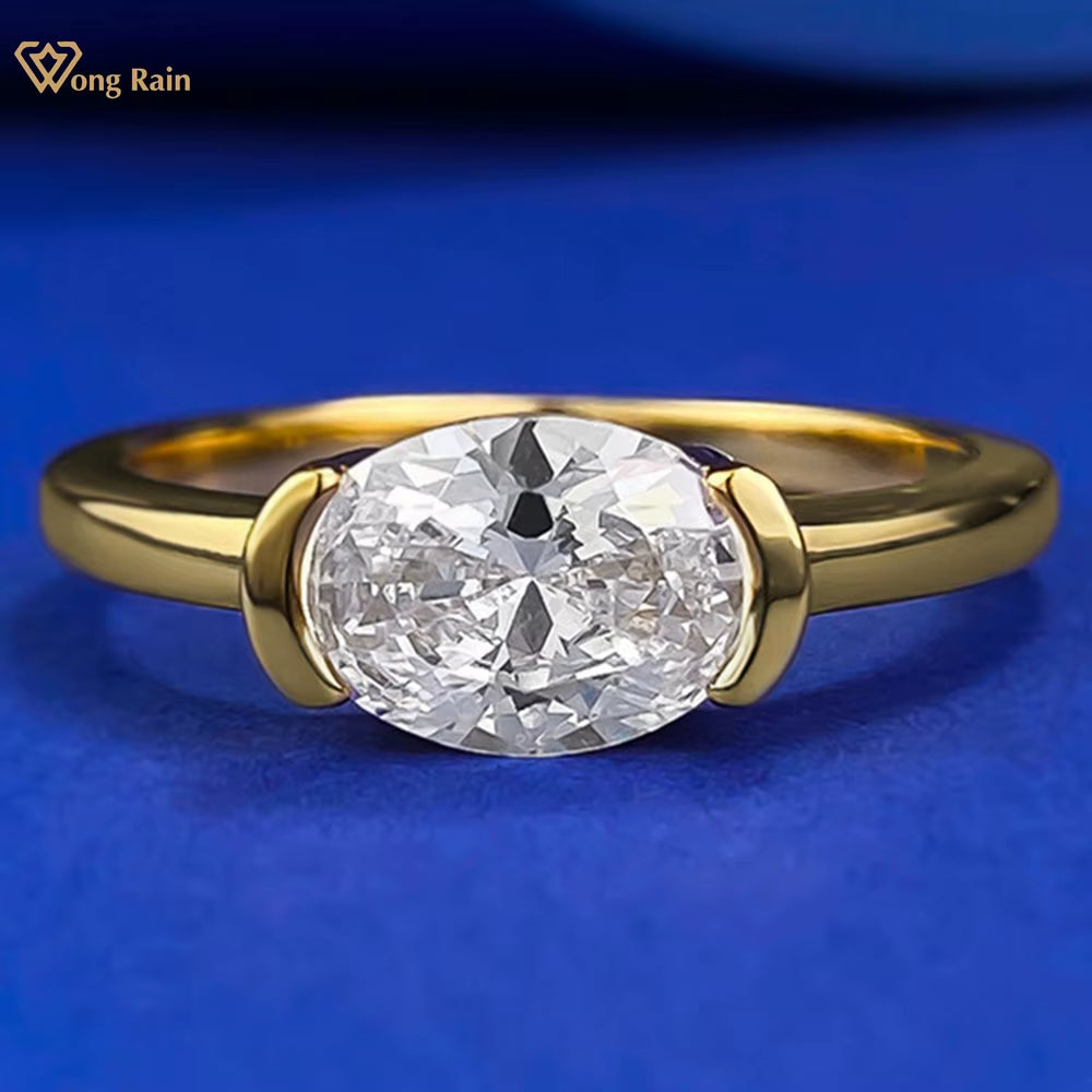 18K Gold Plated 925 Sterling Silver Oval Cut 6*8 MM Lab Sapphire Gemstone Vintage Ring for Women Wedding Party Jewelry