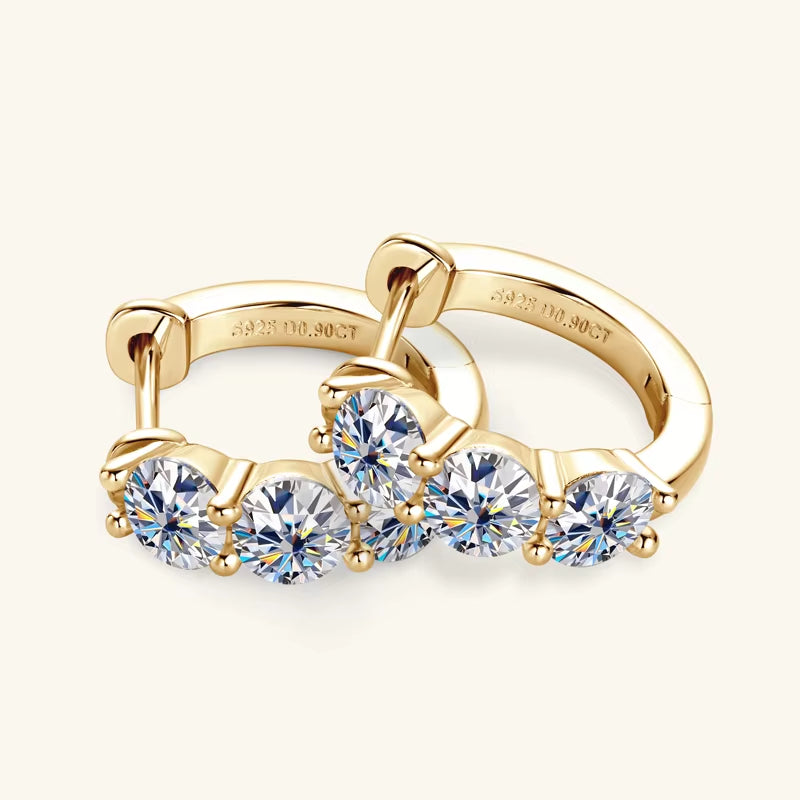 2024 New Three Stone Earrings Real 925 Sterling Silver 4Mm round Moissanite Hoop Earrings for Women Jewelry Gift Valentine Day