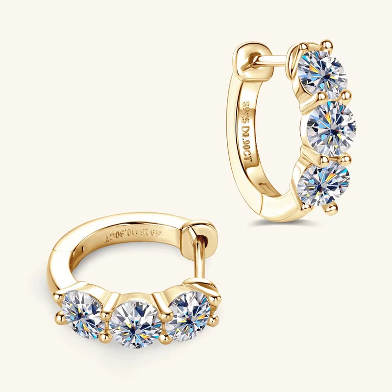 2024 New Three Stone Earrings Real 925 Sterling Silver 4Mm round Moissanite Hoop Earrings for Women Jewelry Gift Valentine Day