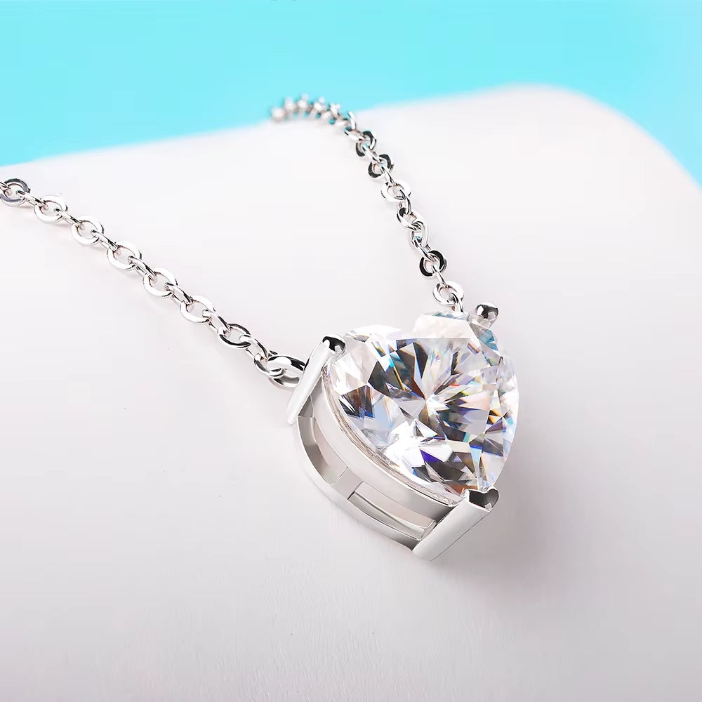 4 Carat Heart Shape Moissanite Pendent Necklace for Women D Color VVS Diamond with Certificate S925 Silver Plated 18K Neck Chain