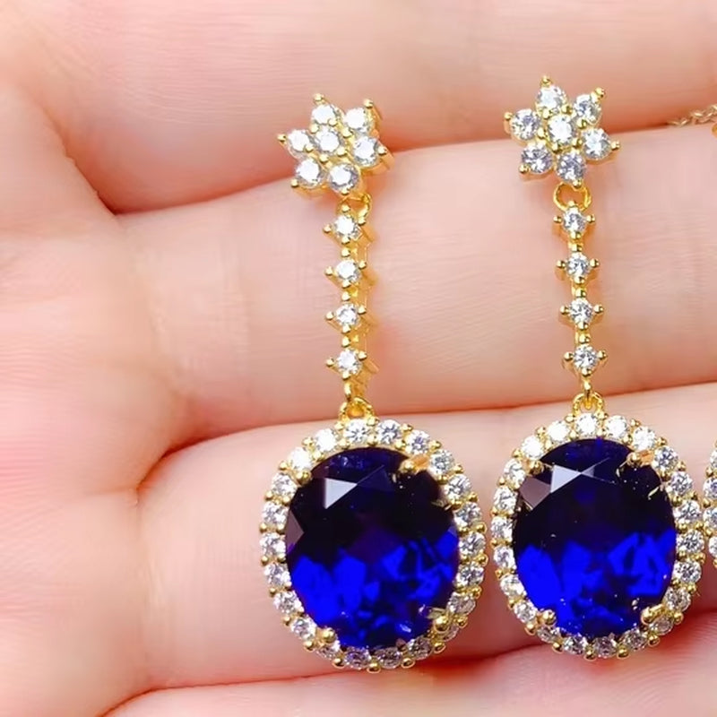 925 Sterling Silver Set Ladies Sapphire Jewelry Set Elegant Jewelry Free Shipping Promotional Necklace Christmas Wholesale