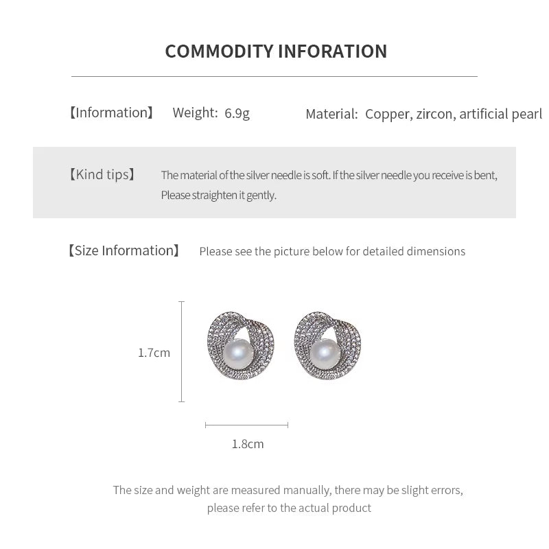 Zircon round Pearl Earrings for Women Personality Irregular Stud Earring Temperament High Sense Simple Jewelry Wedding Girl