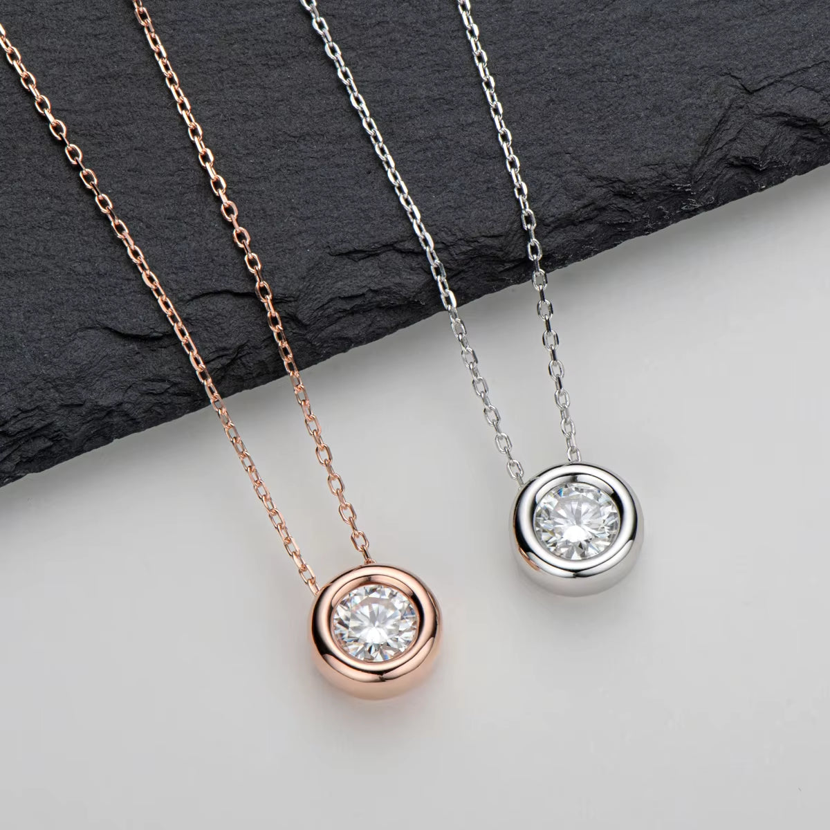 6.5Mm round Bezel Moissanite Pendant Necklace for Women 925 Sterling Silver Clavicle Chain Necklaces Jewelry Collare Mujer