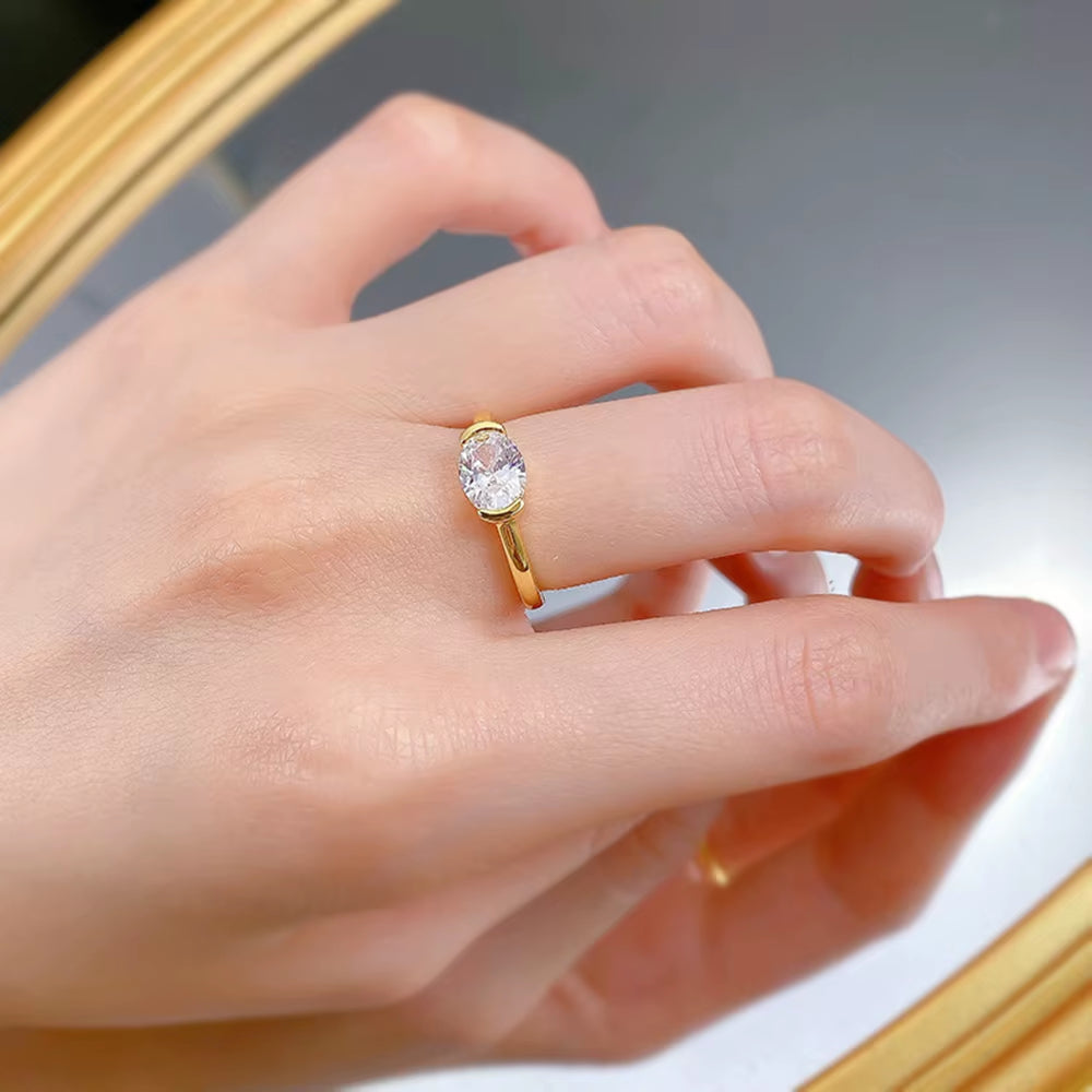 18K Gold Plated 925 Sterling Silver Oval Cut 6*8 MM Lab Sapphire Gemstone Vintage Ring for Women Wedding Party Jewelry