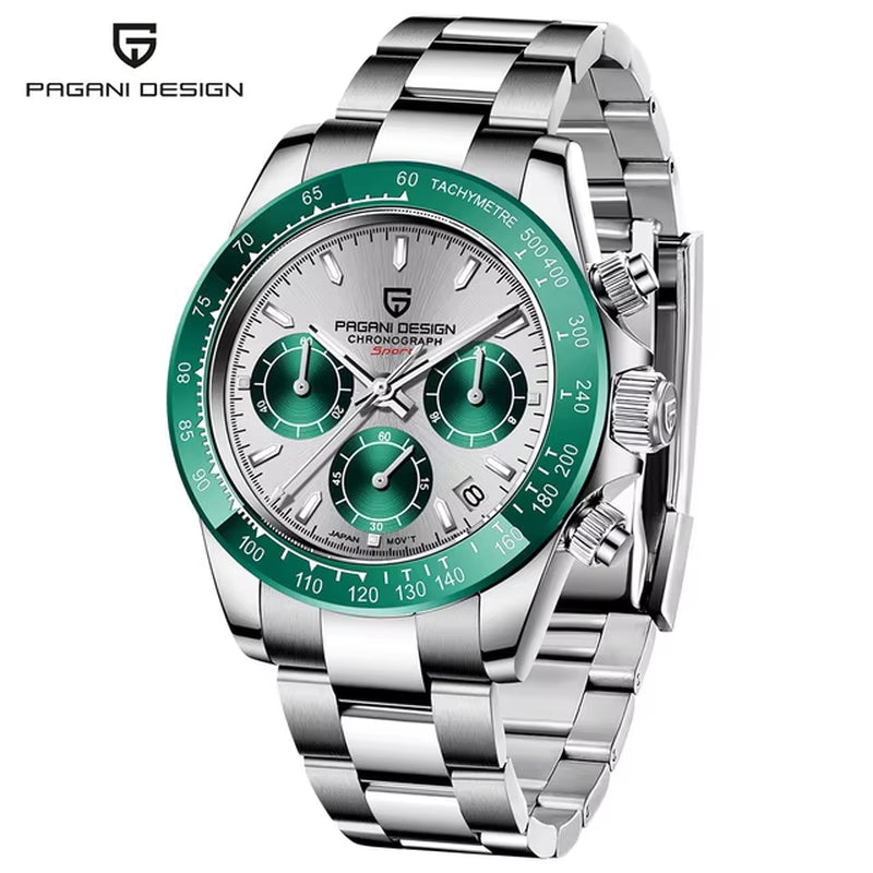 40Mm New V2 Men'S Quartz Watches Sapphire Retro Chronograph Stainless Steel Waterproof Watch Men Relogio Masculino