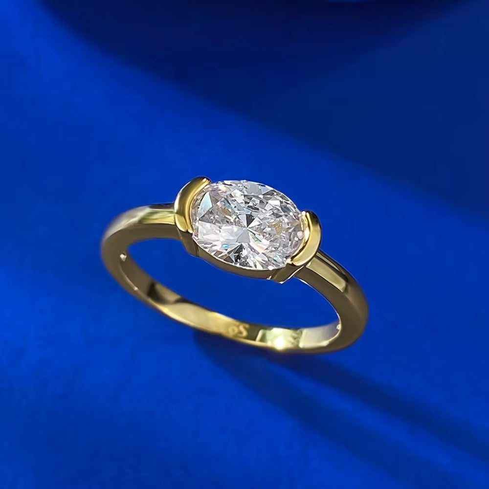 18K Gold Plated 925 Sterling Silver Oval Cut 6*8 MM Lab Sapphire Gemstone Vintage Ring for Women Wedding Party Jewelry