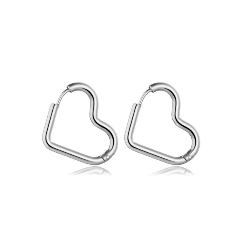 2Pcs Fashion Gold Color Stainless Steel Heart Earrings Studs for Women Girl, Simple Punk Hoop Earrings Piercing Jewelry Gift