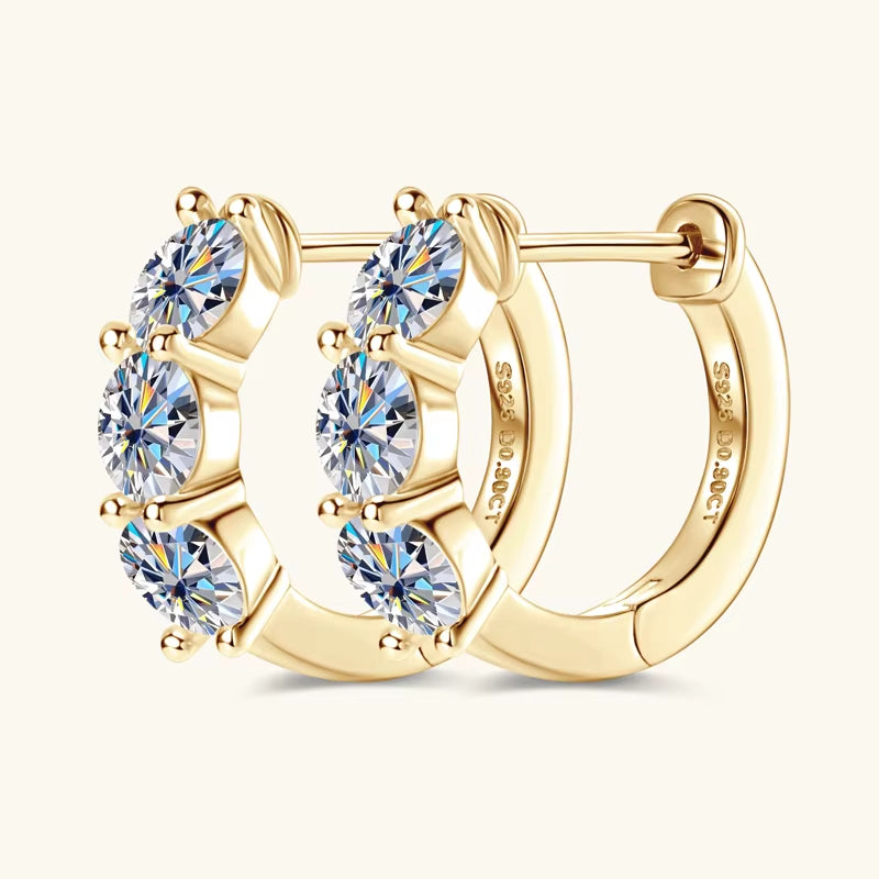 2024 New Three Stone Earrings Real 925 Sterling Silver 4Mm round Moissanite Hoop Earrings for Women Jewelry Gift Valentine Day