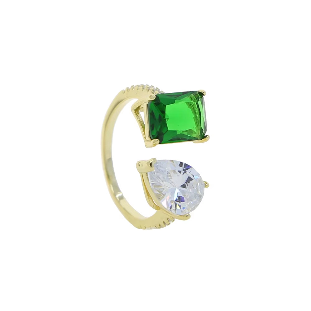 5A Cubic Zirconia CZ Rectangle Tear Drop Stone Sparking Bling Iced Out Open Adjusted Wedding Ring for Women