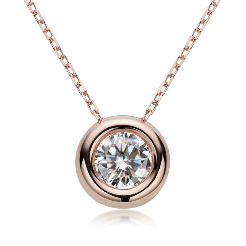 6.5Mm round Bezel Moissanite Pendant Necklace for Women 925 Sterling Silver Clavicle Chain Necklaces Jewelry Collare Mujer