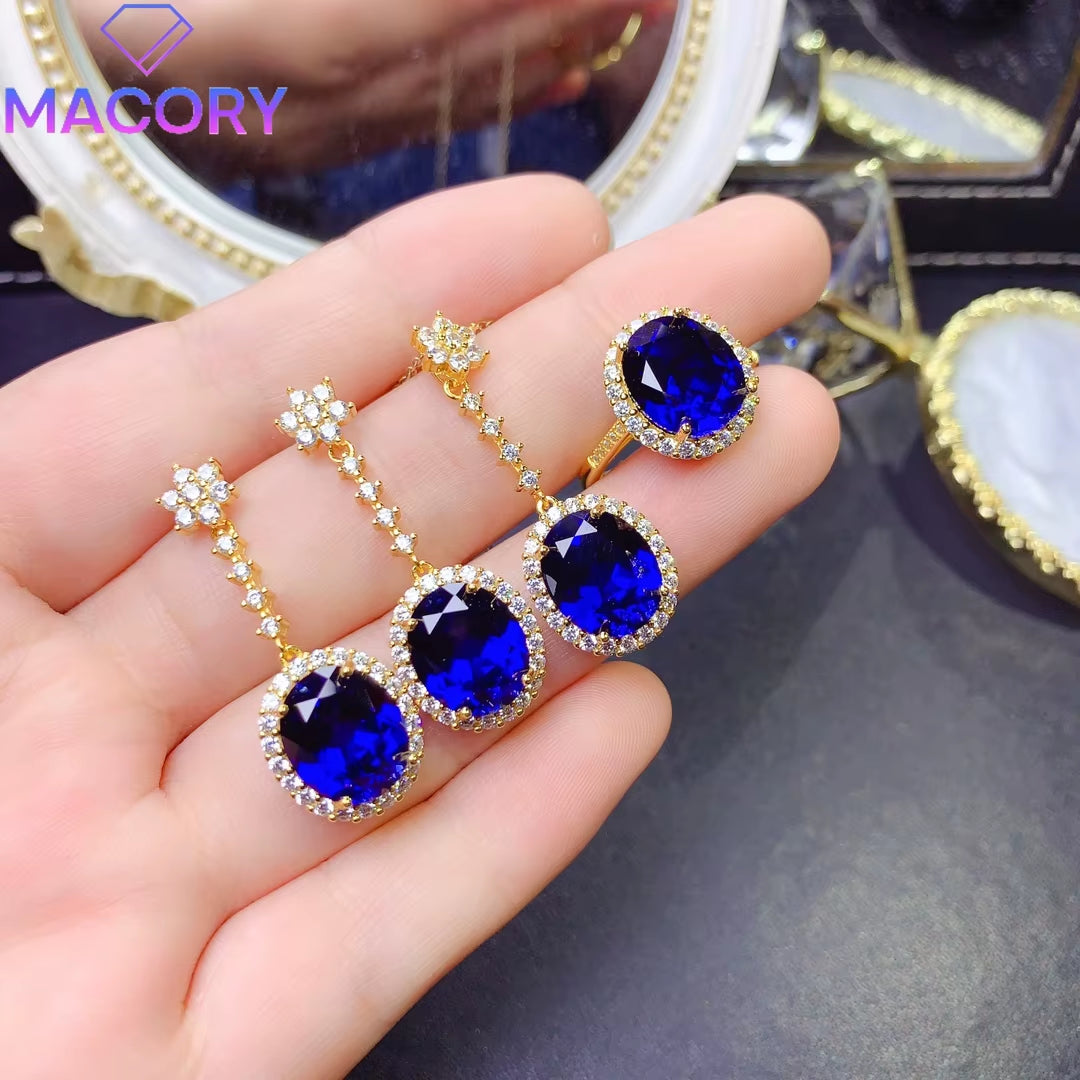 925 Sterling Silver Set Ladies Sapphire Jewelry Set Elegant Jewelry Free Shipping Promotional Necklace Christmas Wholesale