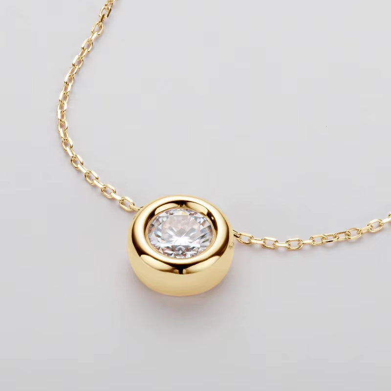 6.5Mm round Bezel Moissanite Pendant Necklace for Women 925 Sterling Silver Clavicle Chain Necklaces Jewelry Collare Mujer