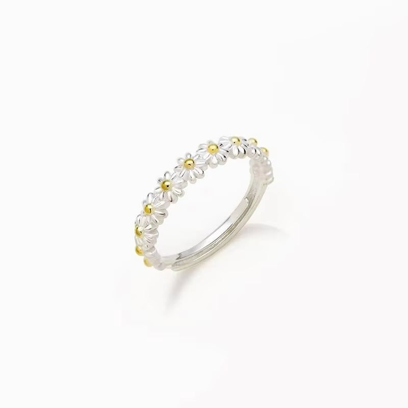 925 Sterling Silver Opening Women’S Rings New Small Daisy Designed Finger Accessories Fresh Exquisite Daily Wear Jewelry