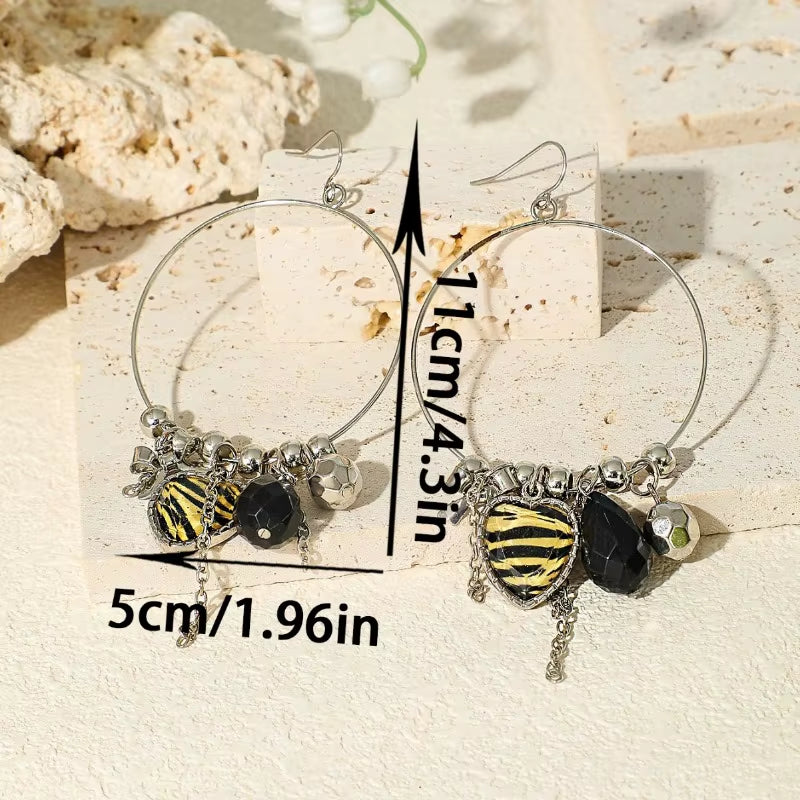 Retro Metal Hoop Earrings Creative Multi Element Bow Chain Zebra Pattern Ear Rings for Women Bohemian Jewelry Wholesale