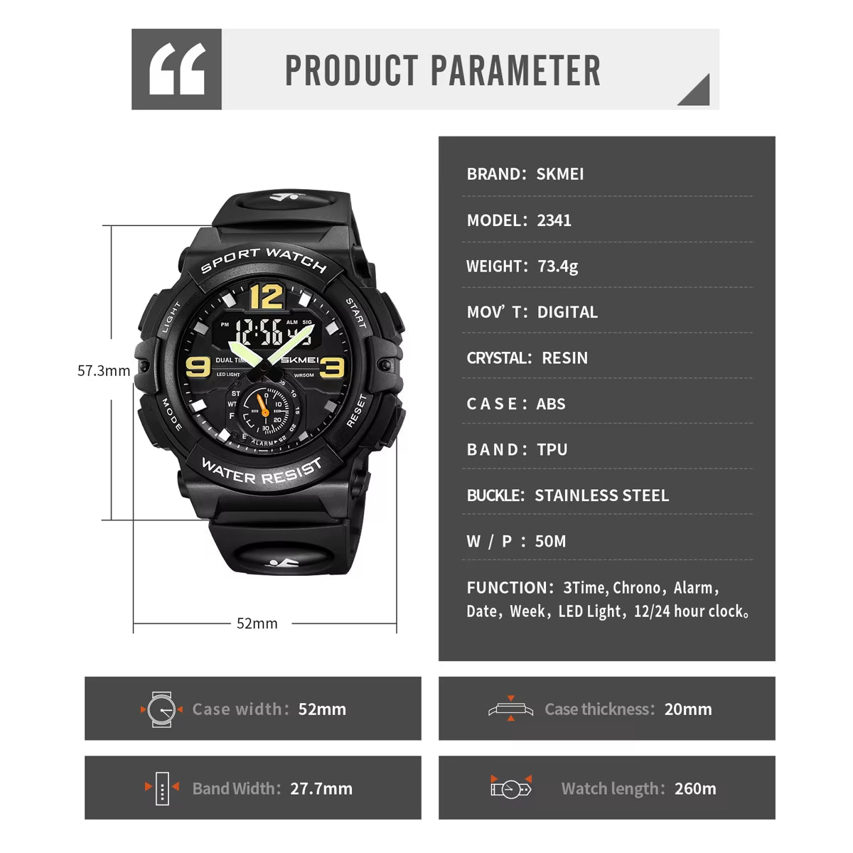 Digital Electronic Large Dial Watch Fashion Sport Watches for Men Waterproof Quartz Wristwatch Alarm Clock Horloges Mannen