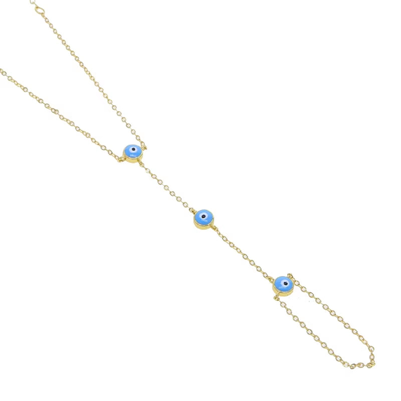 Wholesale Fashion Women Jewelry Hand Chain Gold Color Blue Enamel Evil Eye Charm Chain Bracelet