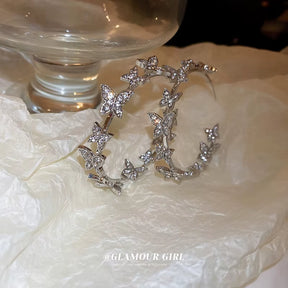 Full Zircon Butterfly Circle Hoop Earring Women Ear Ring 2024 Korea Jewelry Gift Creative Alloy Butterfly Elf Ear Hoop Ear Round