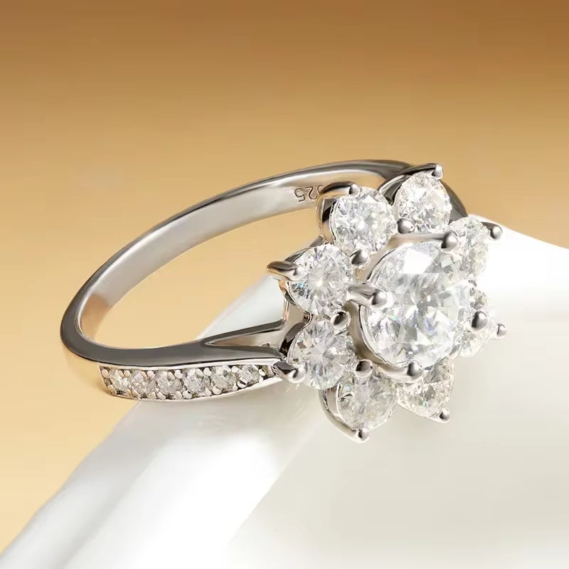 1/2CT Full Moissanite Ring S925 Silver Plated 18K Women Sunflower Engagement Wedding Rings Gifts Fine Jewelry Certificate