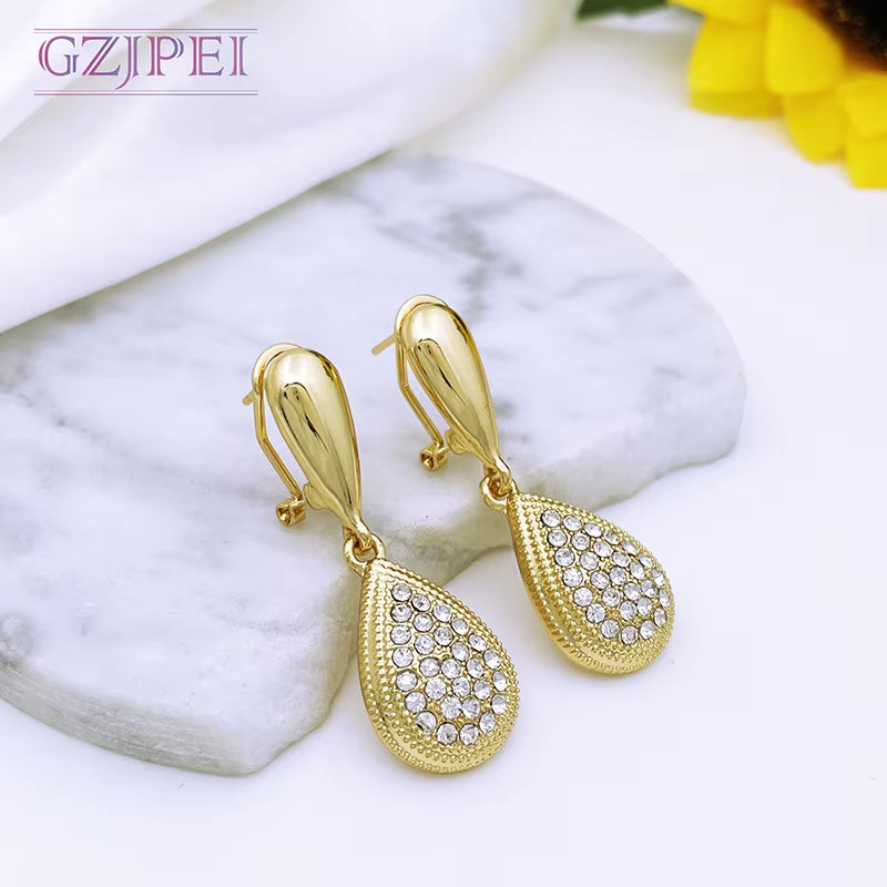 Italian 18K Gold Plated Women Jewelry Set Water Drop Pendant Necklace Earrings Bracelet Ensembles De Bijoux Plaqué or 18 Carats