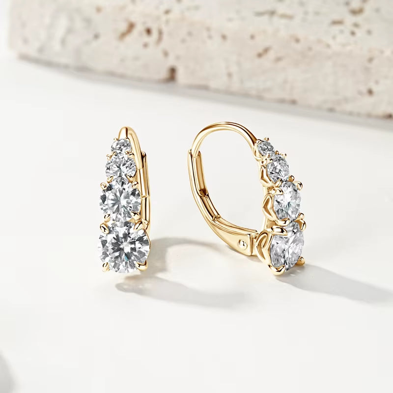 Luxury 1.86Cttw Full Moissanite Diamond Hoop Clip Earrings for Women Original 925 Sterling Silver Jewelry Vintage Earrings