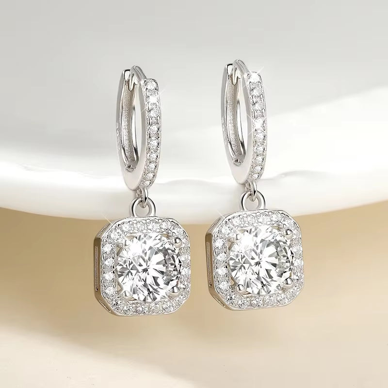 D Color Moissanite Hanging Earrings for Women S925 Sterling Silver Plated 18K White Gold Engagement Earring Luxury Jewelry Trend