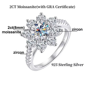 1/2CT Full Moissanite Ring S925 Silver Plated 18K Women Sunflower Engagement Wedding Rings Gifts Fine Jewelry Certificate