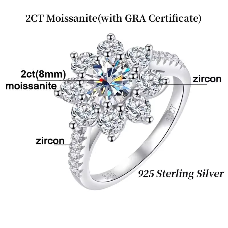 1/2CT Full Moissanite Ring S925 Silver Plated 18K Women Sunflower Engagement Wedding Rings Gifts Fine Jewelry Certificate
