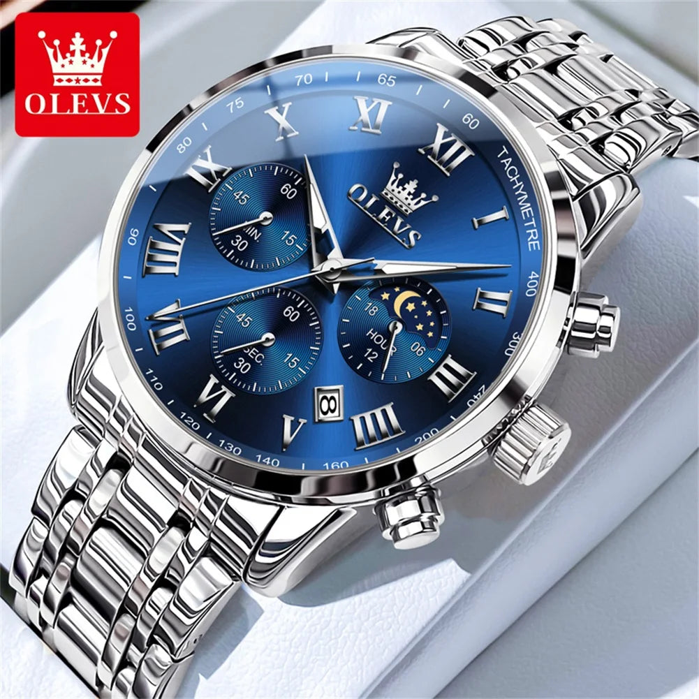 5529 Top Luxury Brand Men'S Watch Waterproof Luminous Stainless Steel Lunar Phase Timing Code Watch New Quartz Men'S Watch