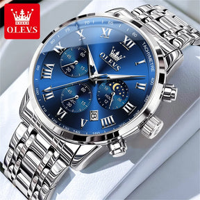 5529 Top Luxury Brand Men'S Watch Waterproof Luminous Stainless Steel Lunar Phase Timing Code Watch New Quartz Men'S Watch