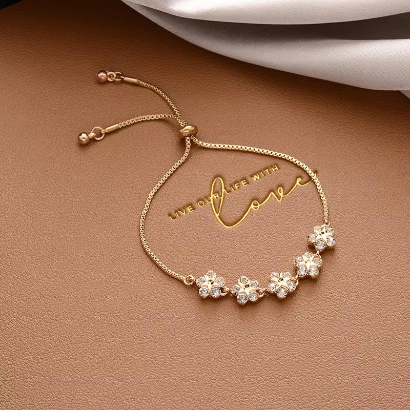 New Korean Fashion Elegant Inlaid Rhinestone Bracelets Yellow Flower Charm Bracelet for Women Gold Color Luxury Jewelry Gifts