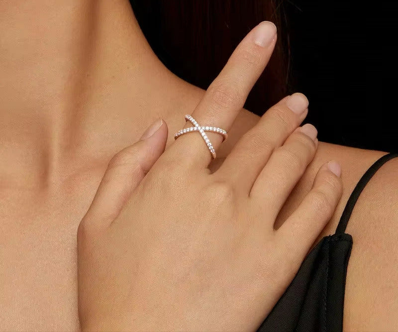 Moissanite Criss Cross Wedding Band for Women, D Color VVS1 Moissanite Stackable X Promise Ring Wedding Fine Jewelry