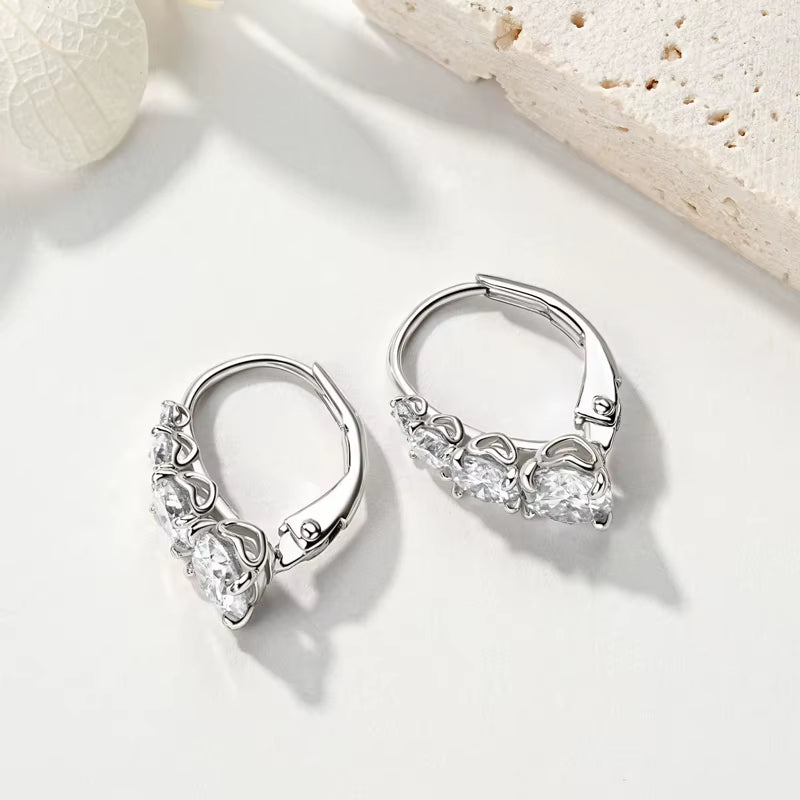 Luxury 1.86Cttw Full Moissanite Diamond Hoop Clip Earrings for Women Original 925 Sterling Silver Jewelry Vintage Earrings