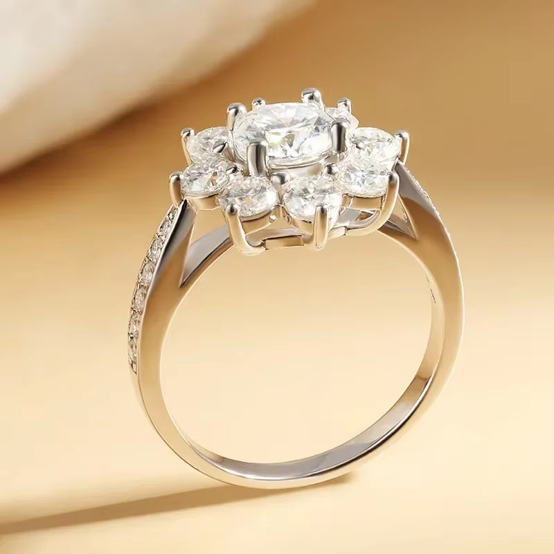 1/2CT Full Moissanite Ring S925 Silver Plated 18K Women Sunflower Engagement Wedding Rings Gifts Fine Jewelry Certificate