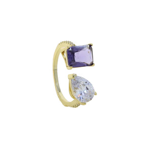 5A Cubic Zirconia CZ Rectangle Tear Drop Stone Sparking Bling Iced Out Open Adjusted Wedding Ring for Women