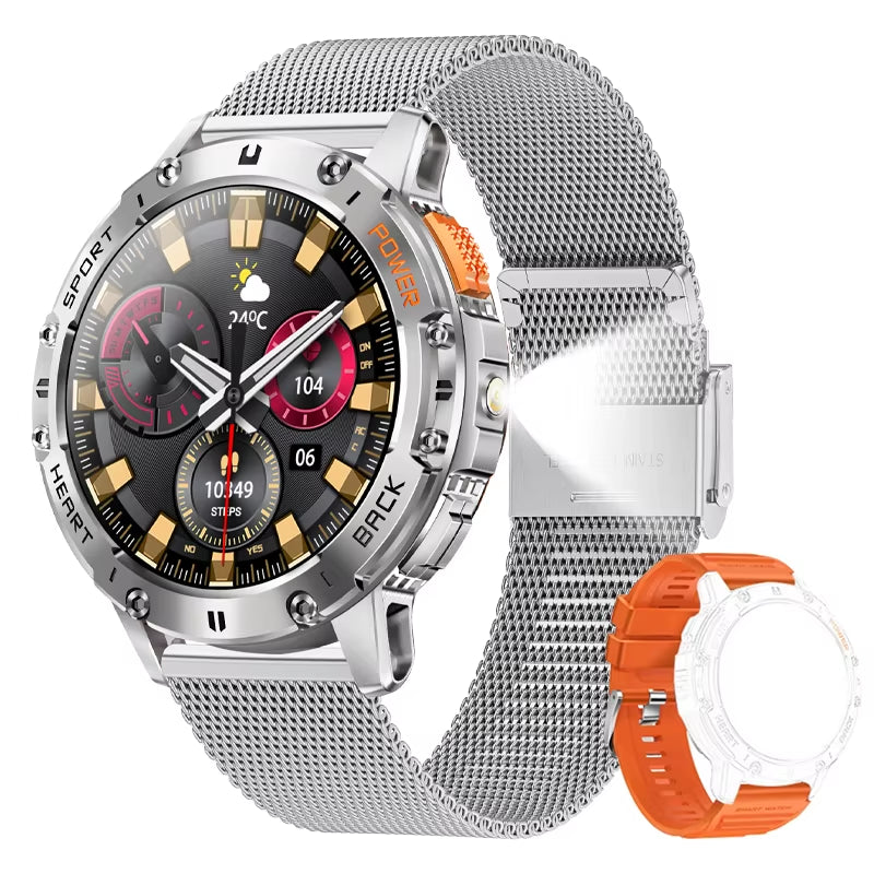 For Huawei Xiaomi New AMOLED Smart Watch Men with Flashlight Sports Waterproof Fitness Tracker Bluetooth Call Smartwatch Man+Box