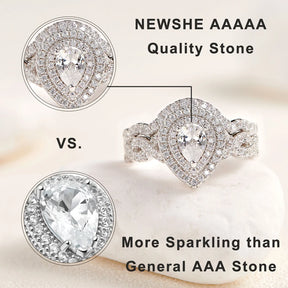 Infinity Engagement Ring Wedding Band for Women 925 Sterling Silver Bridal Rings Set Halo Pear Cut AAAAA Cubic Zircon
