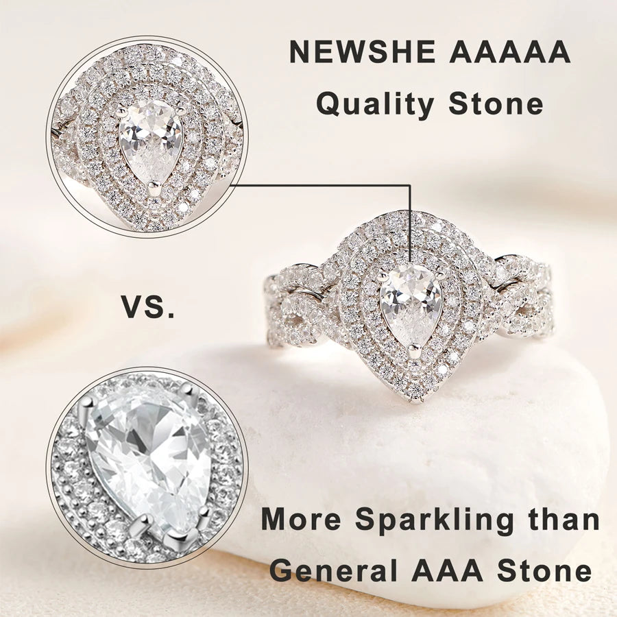 Infinity Engagement Ring Wedding Band for Women 925 Sterling Silver Bridal Rings Set Halo Pear Cut AAAAA Cubic Zircon
